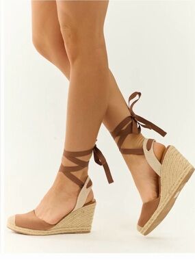 kate spade Tan Brown Ankle-Tie Wedge Espadrilles